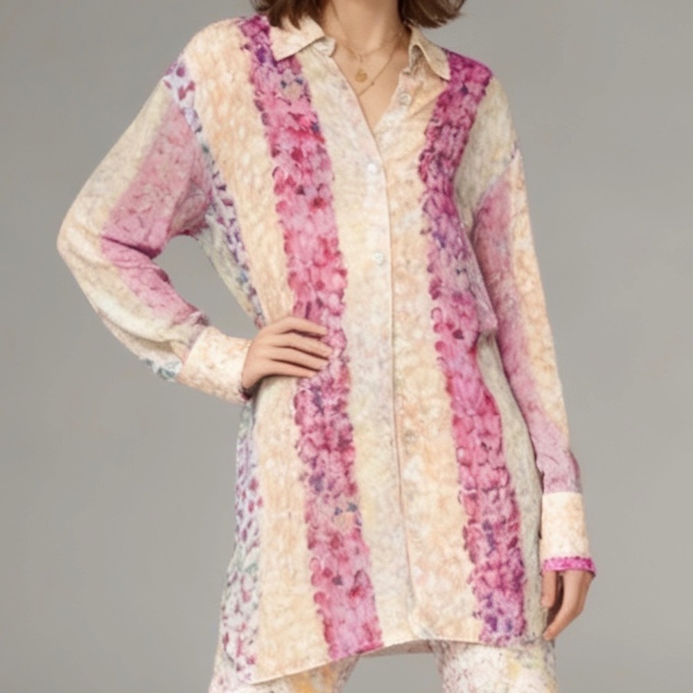 Aritzia Wilfred Twain Button Up Sheer Tunic Top Boho Resort Wear size XS